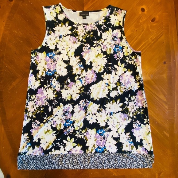 j jill Wearever Collection Sleeveless Top Floral Print Size Medium - Picture 6 of 12